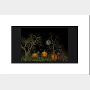 scary halloween pumpkins at night Posters and Art